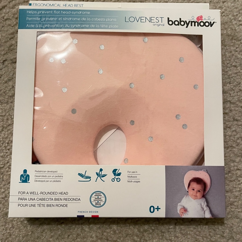 NEW Babymoov Lovenest Baby Infant Head Rest Ergonomic Support Pillow Pink Heart